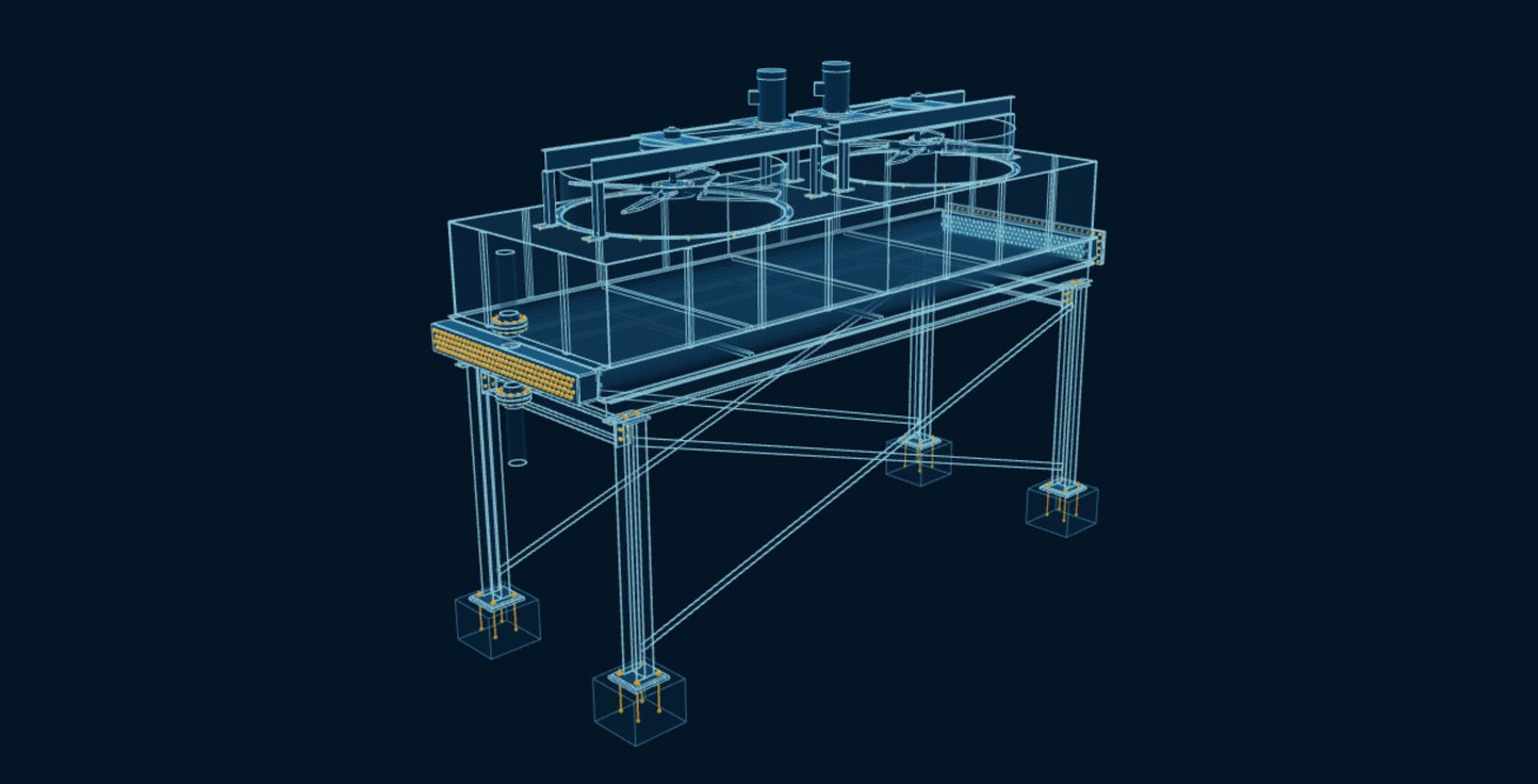 Air-Cooled Heat Exchanger, blueprint drawing with the parts we make in amber