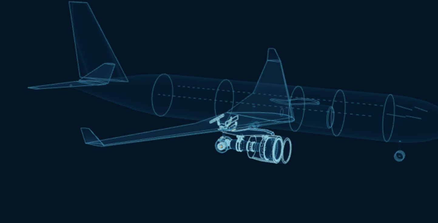 Aircraft Landing Gear & Engine Pylon, blueprint drawing with the parts we make in amber