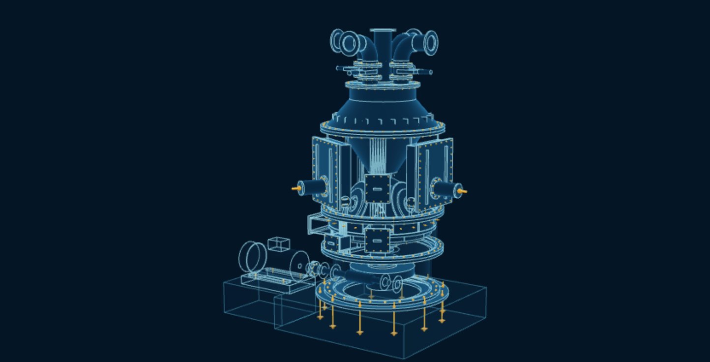 Coal Pulverizer, blueprint drawing with the parts we make in amber