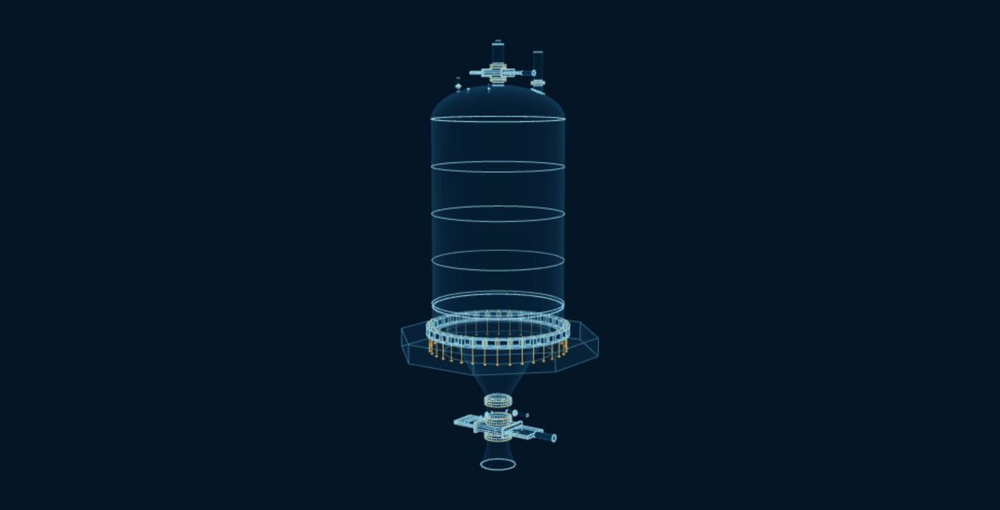 Coke Drum, blueprint drawing with the parts we make in amber