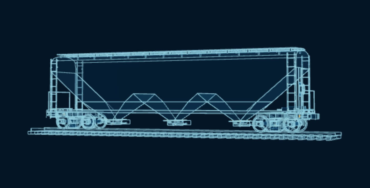 Covered Hopper Car, blueprint drawing with the parts we make in amber