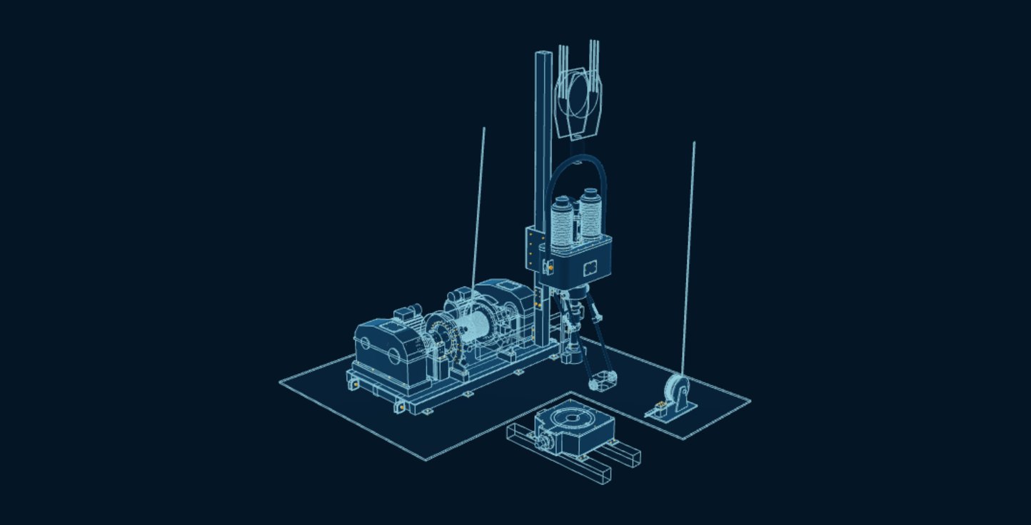 Drawworks, Top Drive and Rotary Table, blueprint drawing with the parts we make in amber