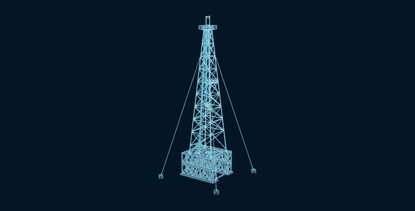 Drilling Rig Derrick & Substructure, blueprint drawing with the parts we make in amber
