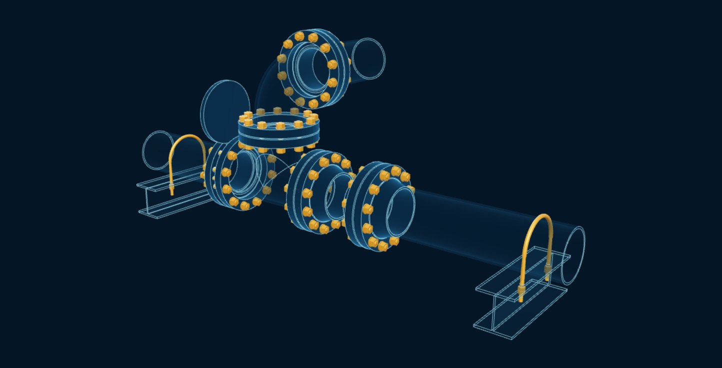 Bolted Flange Joint, blueprint drawing with the parts we make in amber