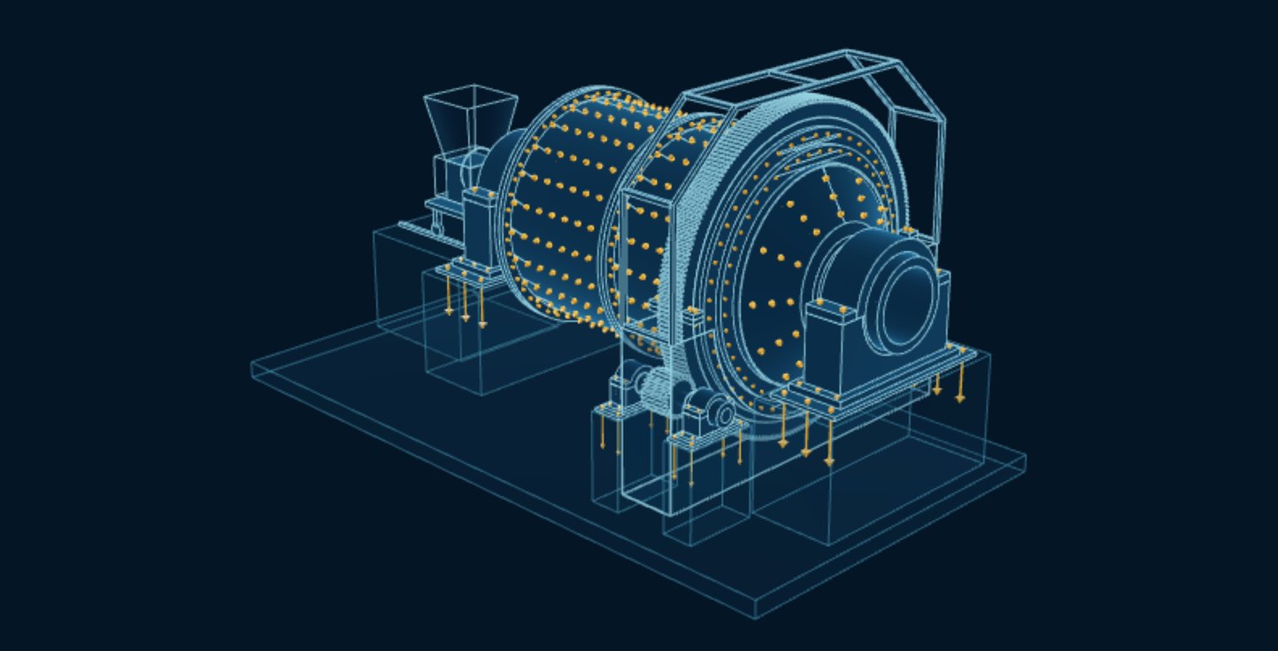 Grinding Mill, blueprint drawing with the parts we make in amber