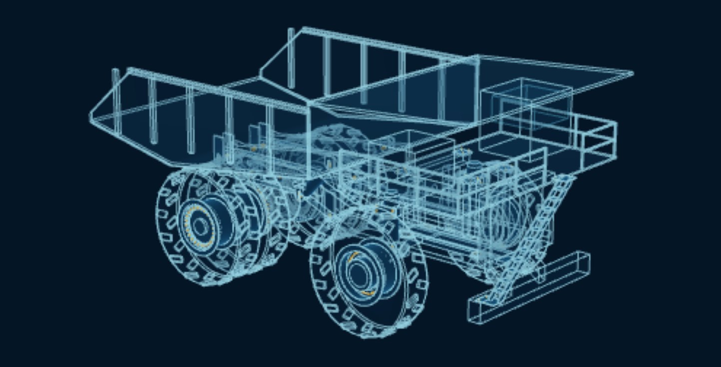 Mining Haul Truck, blueprint drawing with the parts we make in amber