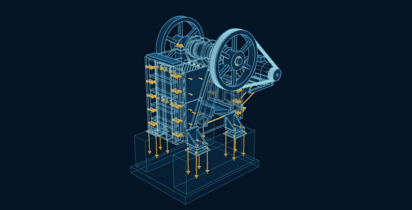 Mining Jaw Crusher, blueprint drawing with the parts we make in amber