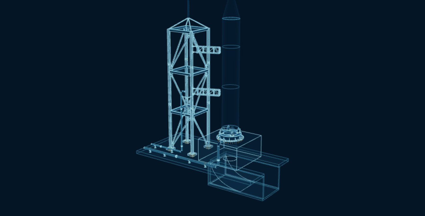 Launch Pad, blueprint drawing with the parts we make in amber