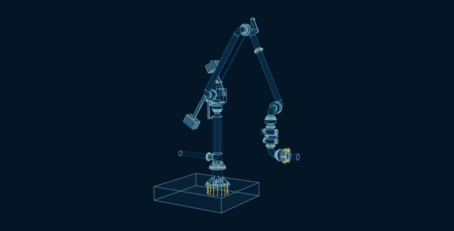 LNG Loading Arm, blueprint drawing with the parts we make in amber