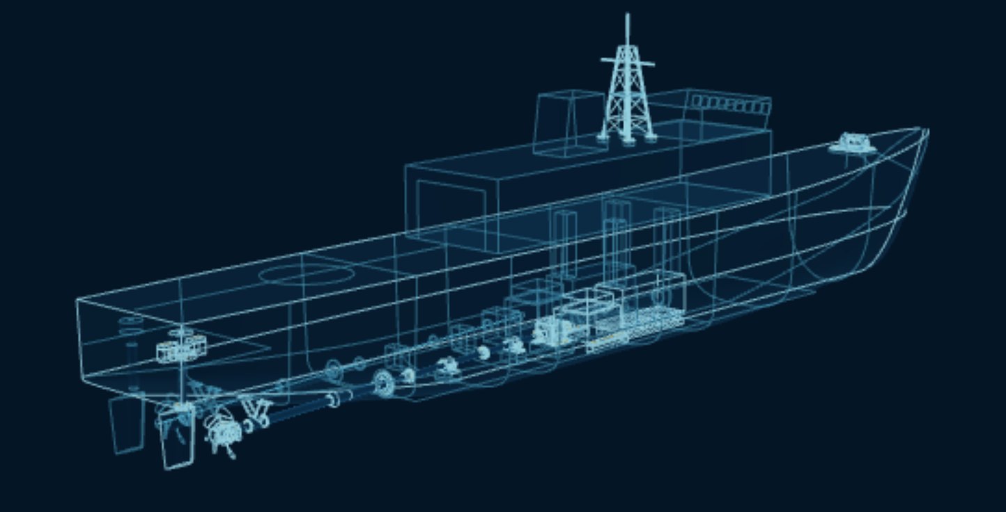 Ship Propulsion Shaft Line, blueprint drawing with the parts we make in amber