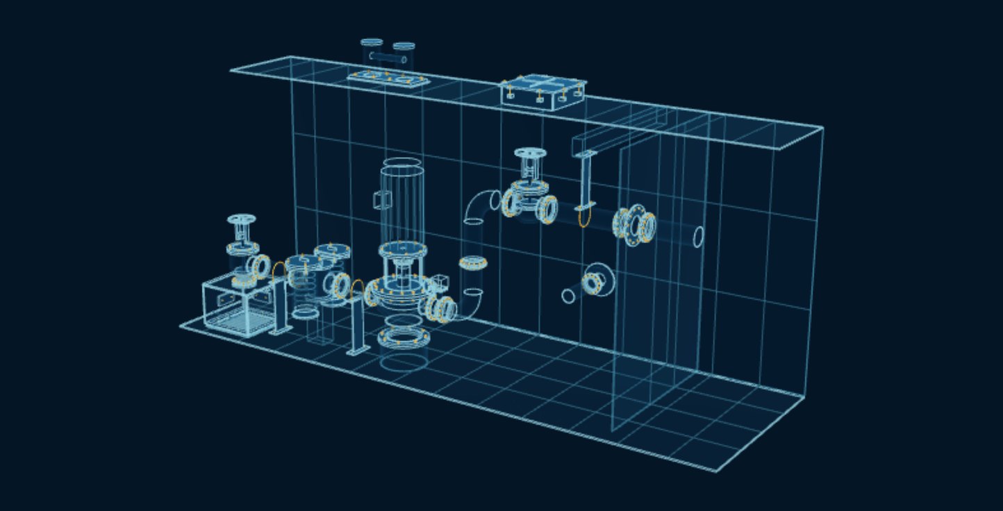 Shipboard Seawater System, blueprint drawing with the parts we make in amber