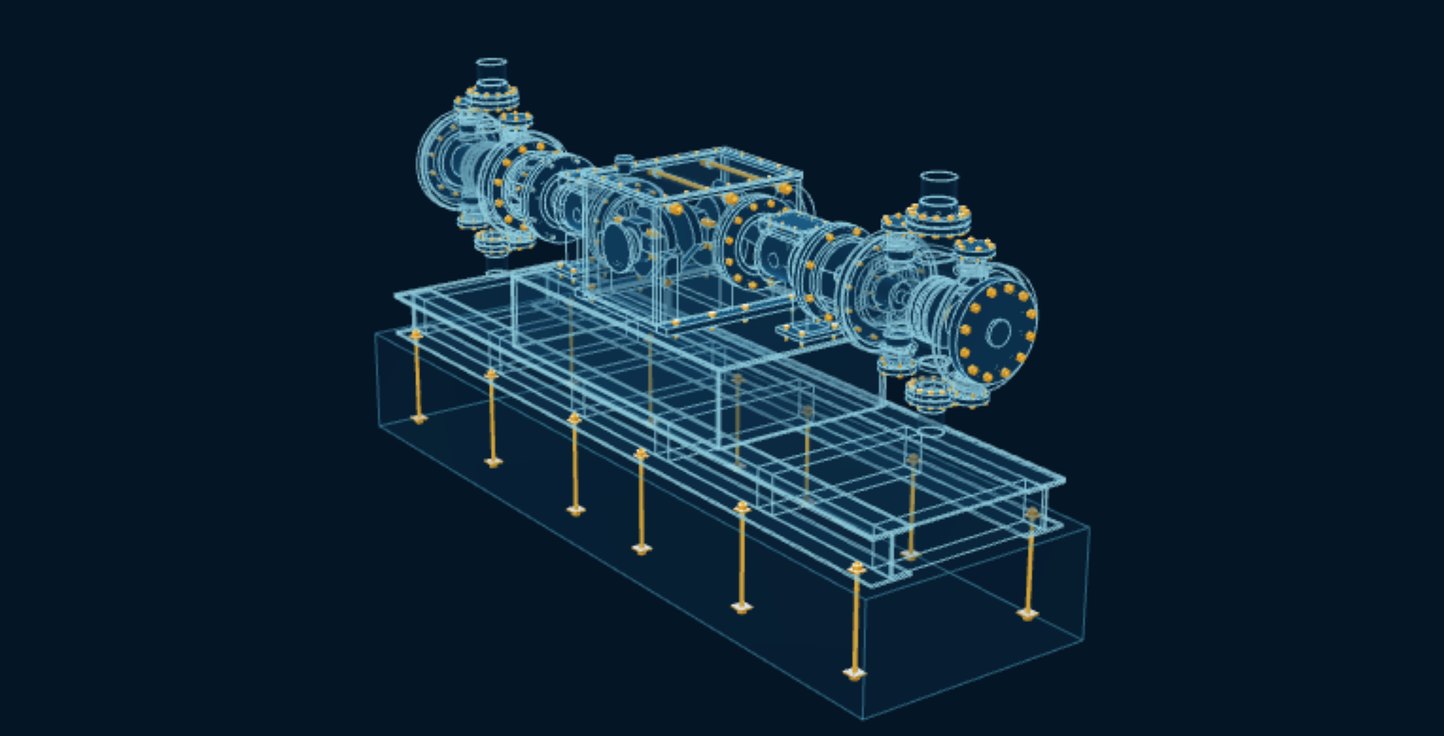 Reciprocating Compressor, blueprint drawing with the parts we make in amber