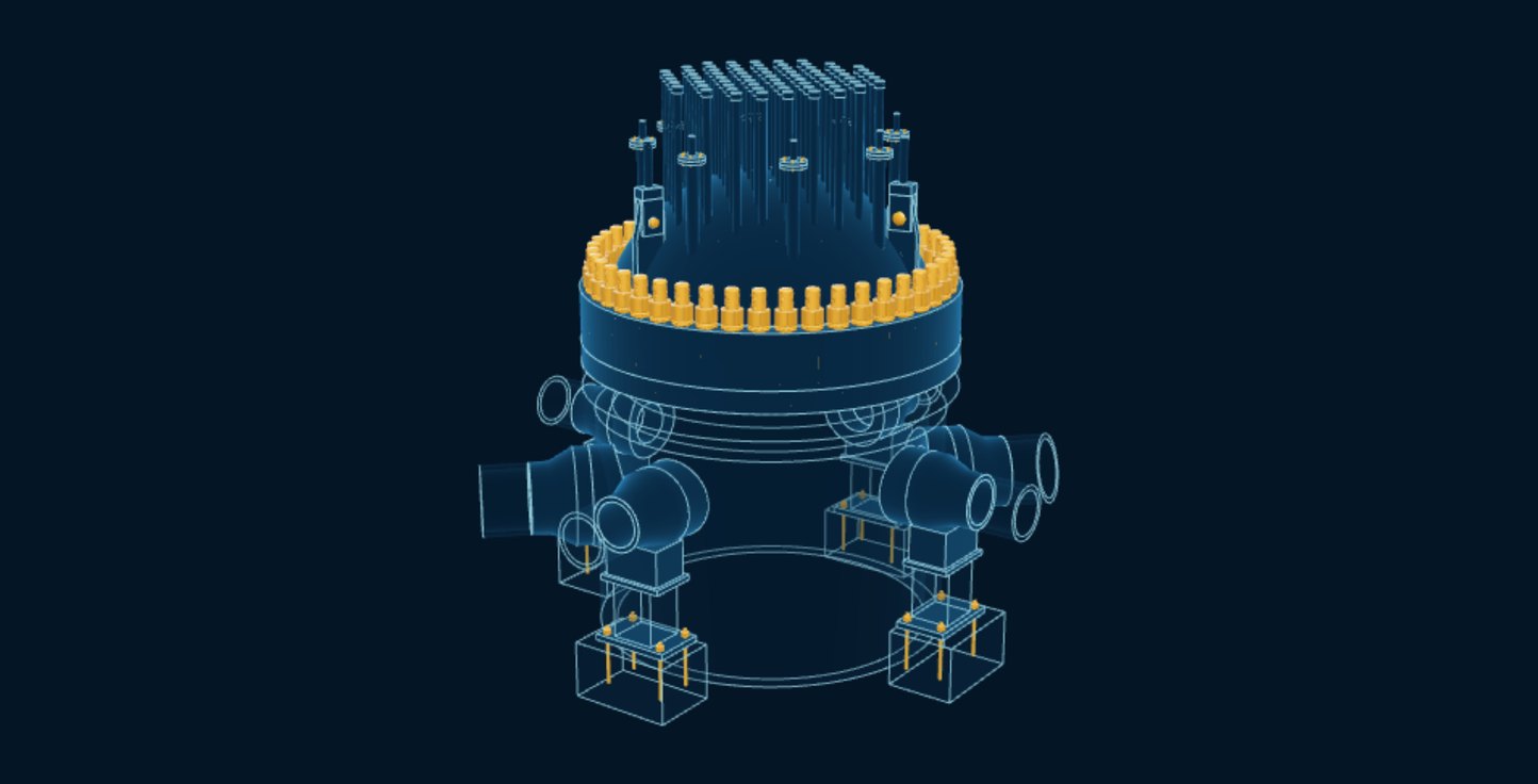 Reactor Vessel Closure, blueprint drawing with the parts we make in amber