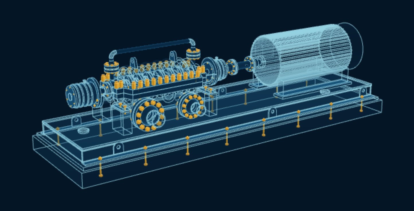 Axially Split Multistage Pump, blueprint drawing with the parts we make in amber
