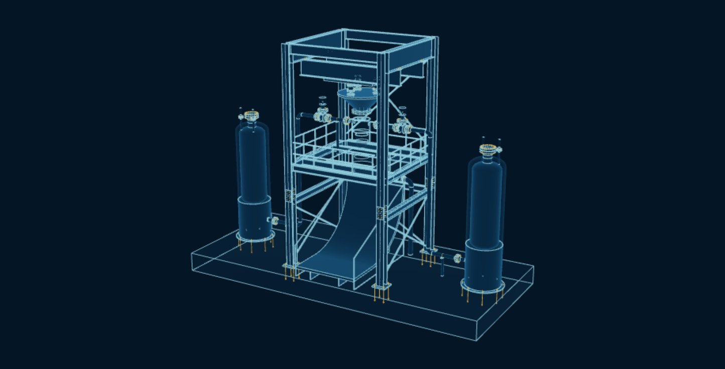 Engine Test Stand, blueprint drawing with the parts we make in amber