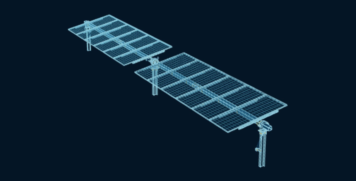 Solar Tracker Row, blueprint drawing with the parts we make in amber