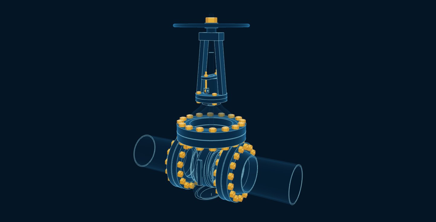 Gate Valve, blueprint drawing with the parts we make in amber