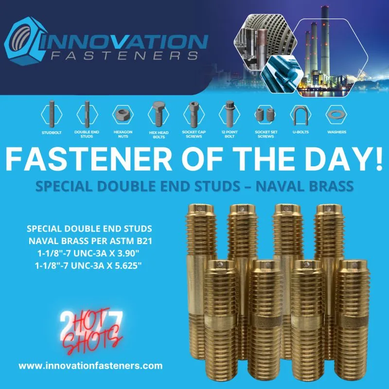 1-1/8"-7 UNC-3A x 3.90" and 5.625" Special Double End Studs in Naval Brass 464 (ASTM B21) — machined by Innovation Fasteners, Houston
