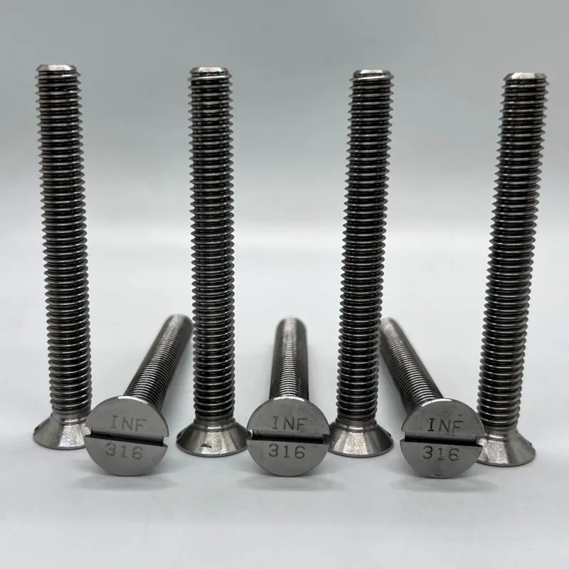 1/4"-20 UNC-3A x 3" 100 Degree Flat Head Slotted Screw, Fully Threaded in 316 stainless steel — machined by Innovation Fasteners, Houston