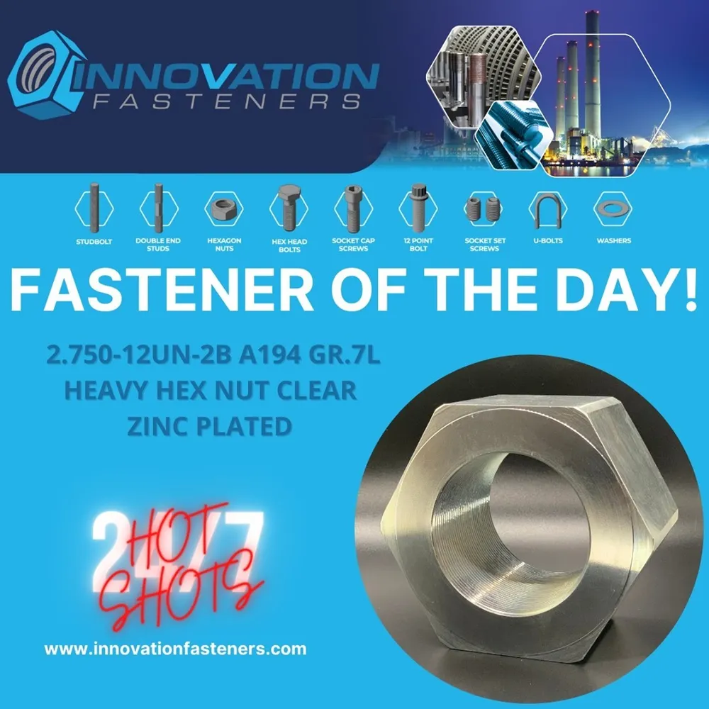 2-3/4"-12 UN-2B Heavy Hex Nuts in ASTM A194 Grade 7L — machined by Innovation Fasteners, Houston