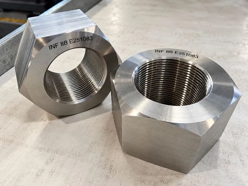 3.250"-8 UN-2B Heavy Hex Nut in ASTM A194 Grade 8 Stainless Steel — machined by Innovation Fasteners, Houston