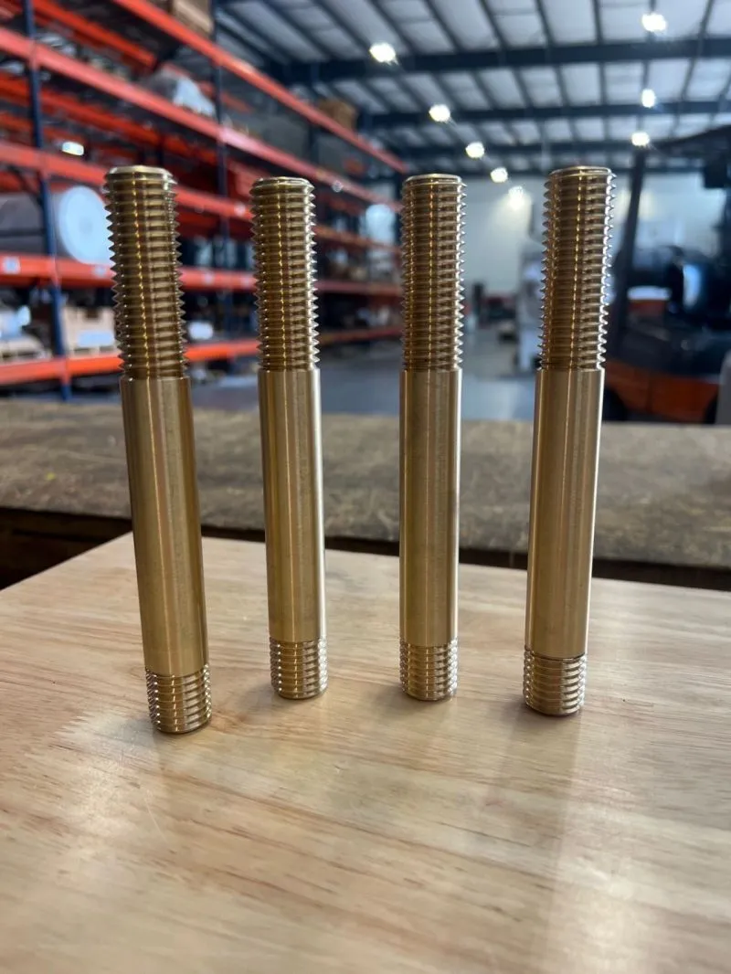 3/4-10 UNC-3A/2A x 6.25" Brass Double End Studs in ASTM B21 C48500 — machined by Innovation Fasteners, Houston