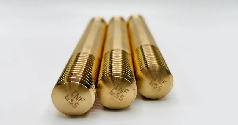 3/4"-10 UNC-3A/UNC-2A x 5.75" Double End Studs in Silicon Bronze Alloy 655, hard temper (ASTM B98) — machined by Innovation Fasteners, Houston (photo 2 of 2)