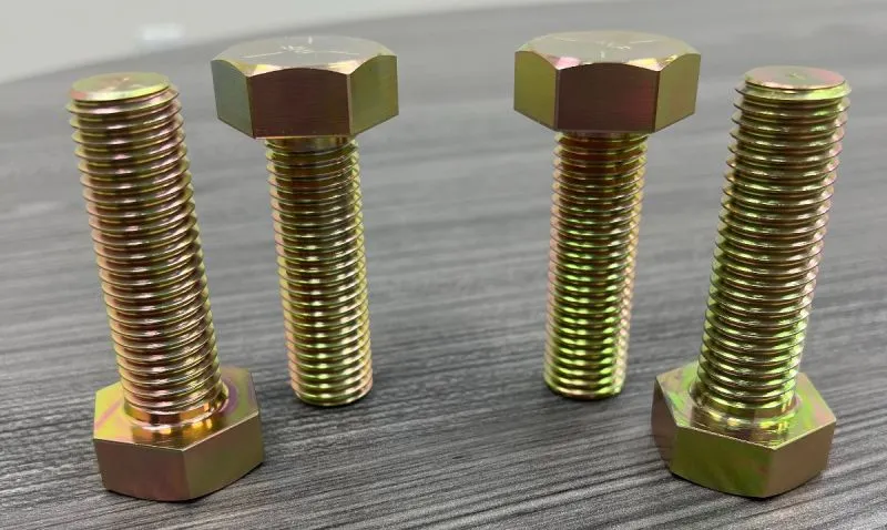 3/4"-10 UNC x 2-1/2" Heavy Hex Bolt in SAE J429 Grade 5, yellow chromate zinc (ASTM B633 Type II Fe/Zn8) — machined by Innovation Fasteners, Houston