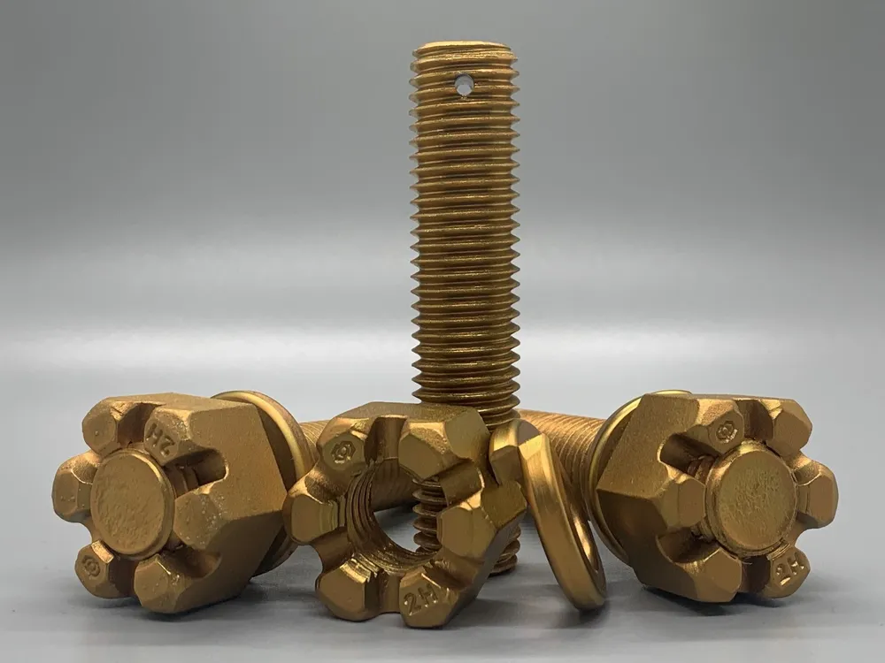 3/4"-10 x 3-1/4" Drilled Stud, Castle Nut and Lock Washer Set in ASTM A193 B7 / A194 2H, cadmium plated — machined by Innovation Fasteners, Houston