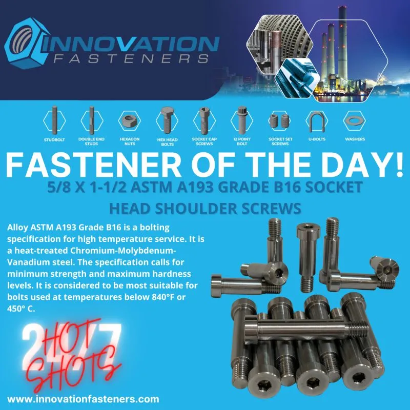 5/8" x 1-1/2" Socket Head Shoulder Screws in ASTM A193 Grade B16 — machined by Innovation Fasteners, Houston