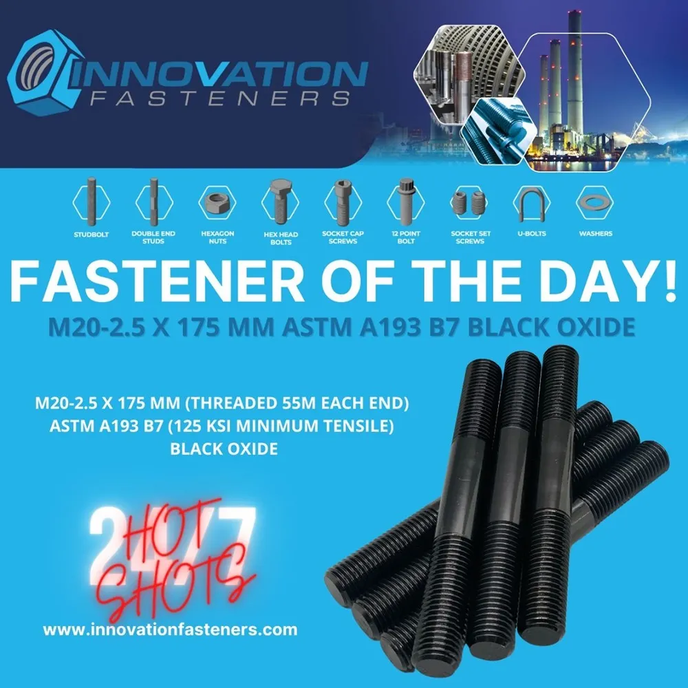 Double End Studs, Black Oxide in ASTM A193 B7 — machined by Innovation Fasteners, Houston
