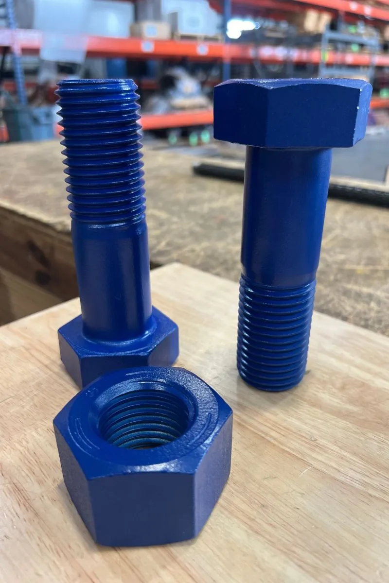 Heavy Hex Bolts and Heavy Hex Nuts, Sermagard 1105 + Xylan 1424 Blue in ASTM A325 Type 1 bolts / ASTM A563 Grade C nuts — machined by Innovation Fasteners, Houston