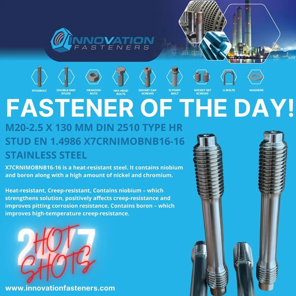 M20-2.5 x 130 mm DIN 2510 Type HR Stud in EN 1.4986 X7CrNiMoBNb16-16 — machined by Innovation Fasteners, Houston