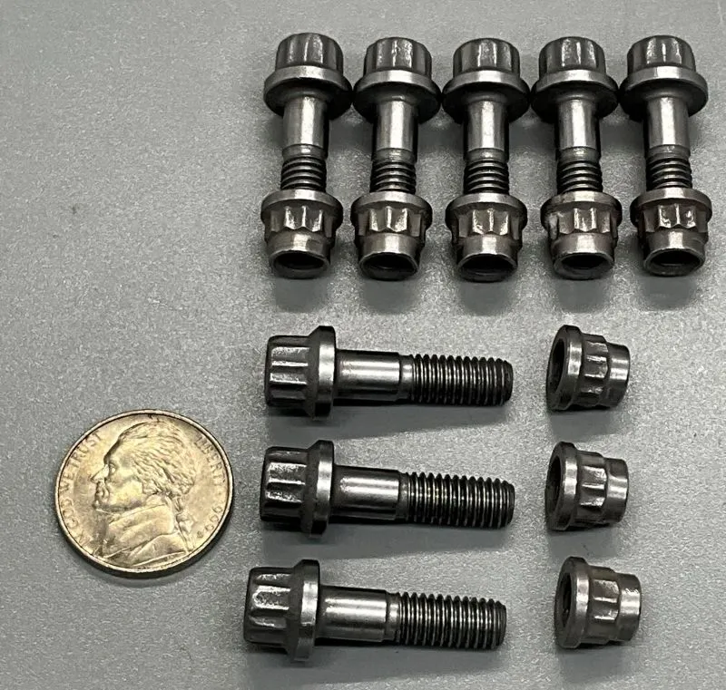 M6 x 22 mm 12-Point Bolts with 12-Point Lock Nuts, Weight Matched — machined by Innovation Fasteners, Houston