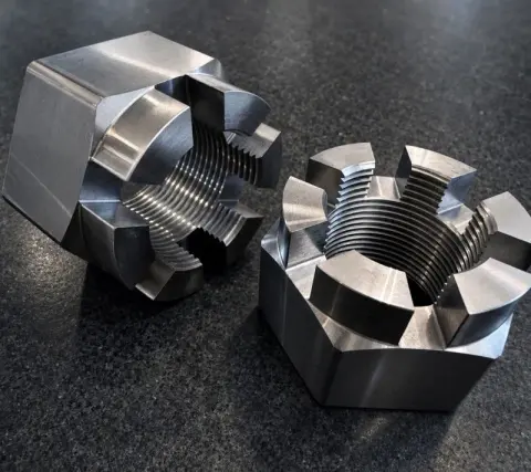 1-1/2"-12 UNF-3B Castellated Hex Nut in ASTM A194 Grade 7 — machined by Innovation Fasteners, Houston