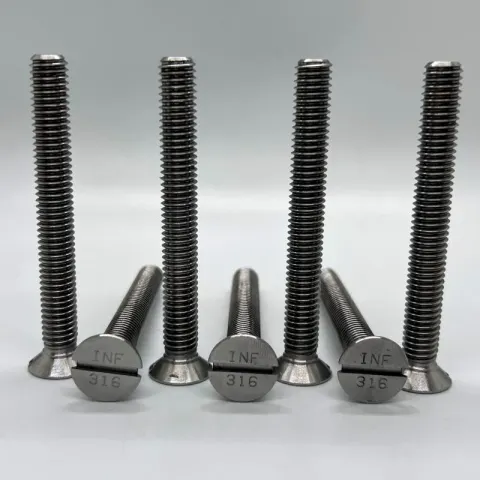 1/4"-20 UNC-3A x 3" 100 Degree Flat Head Slotted Screw, Fully Threaded in 316 stainless steel — machined by Innovation Fasteners, Houston