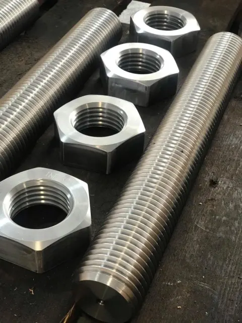 2-1/2"-4 UNC-2A x 18" Studs and Nuts in 304 stainless steel — machined by Innovation Fasteners, Houston