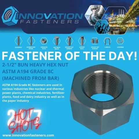Heavy Hex Nuts, 128 pieces in 3 Days in ASTM A194 Grade 8C — machined by Innovation Fasteners, Houston